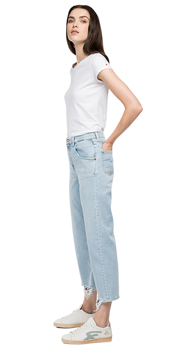 11 OZ DEEP BLUEクロップハイウエストテーパードフィットデニム ZANHA 詳細画像